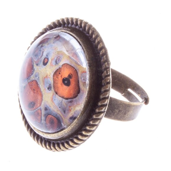 Handmade Fluid Art Round Expandable Ring – Copper & Silver Abstract Design - Picture 1 of 2